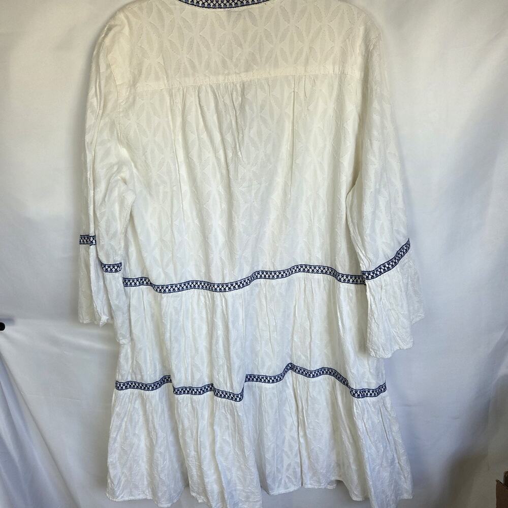 NWT Tommy Bahama XL White Cotton Clip Embroidered Tier Dress Tassel Boho - Picture 3 of 10
